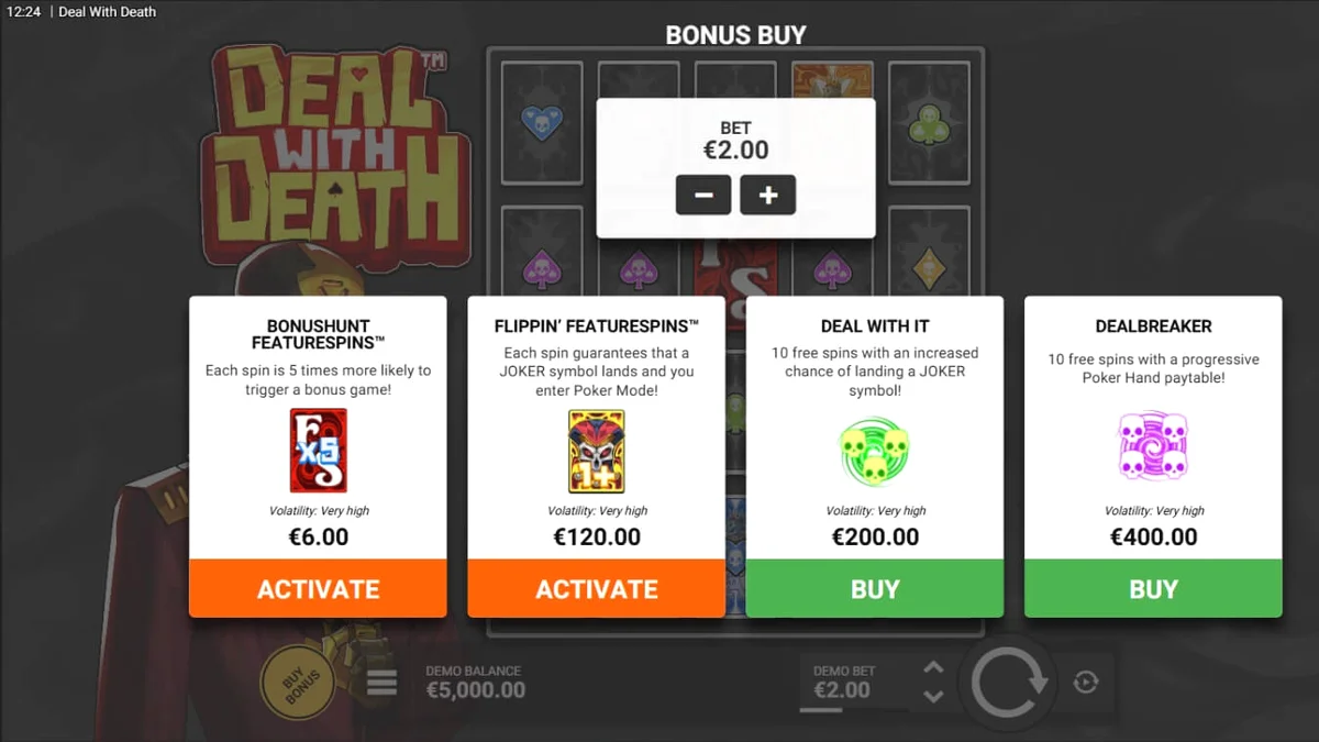 Futuristic skeletal croupier sa Deal With Death slot