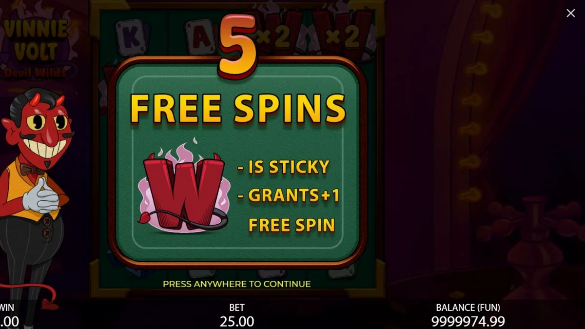 Vinnie Volt: Devil Wilds slot gameplay screen
